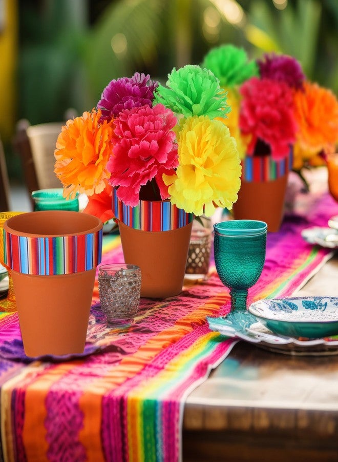Reallnaive 9 Pcs Mexican Vase Table Decorations Fiesta Centerpieces 4 Inch Mexico Terracotta Clay Pot with Drainage Hole for Marigold Flower Craft Home Table Decoration (Mexican Stripes) - Image 5